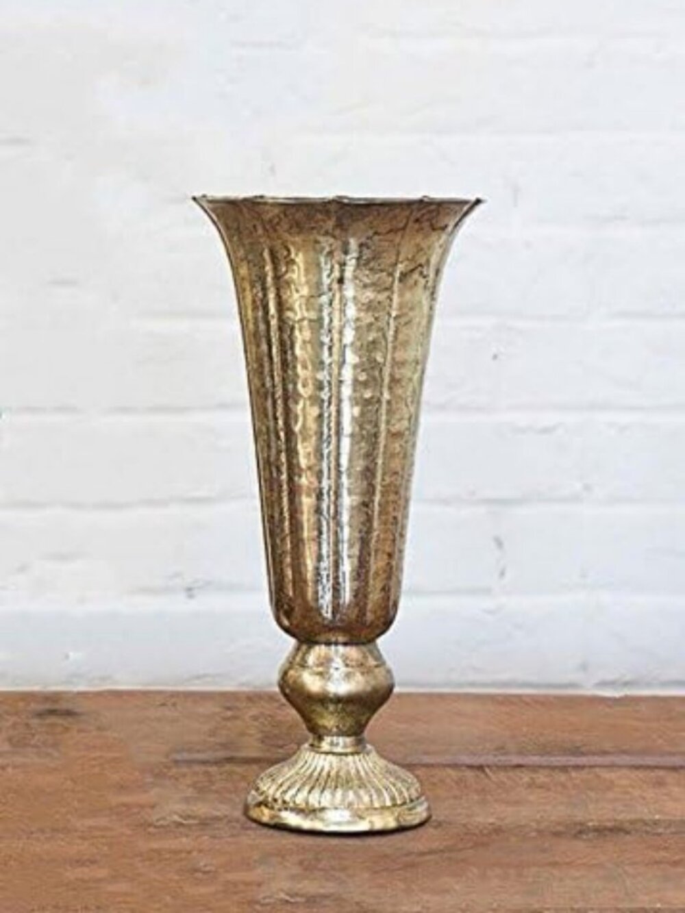 Distressed Gold Metal Fluted Vase - Elegant Home Decor, Modern Centerpiece